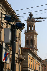 Fototapeta na wymiar Perspective view of Parma city buildings, Italy