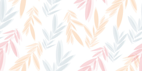 Seamless modern pattern of branches and leaves in gentle colors. Summer pattern. Ideal for printing on fabric, wallpaper.