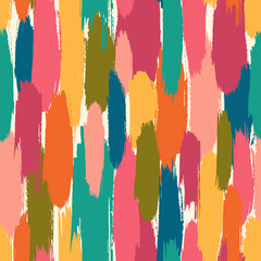 Abstract pattern with hand-drawn brush strokes. Seamless background in bright colors. - 507908953