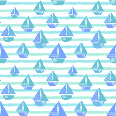 Seamless vector pattern with sailboat and yacht.  - 507908954