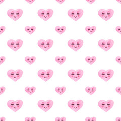 Seamless pattern with pink hearts. Watercolor illustration. Design for cards, invitations, textiles, decoupage, scrapbooking, background, wrapping paper