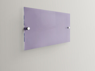 Blank pink transparent rectangle glass office corporate on white background Signage plate Mock Up...