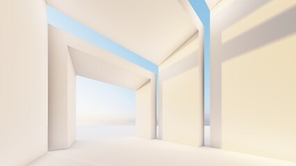 Architecture background geometric arched interior 3d render