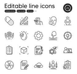 Set of Science outline icons. Contains icons as Augmented reality, Capsule pill and Difficult stress elements. Checklist, Idea, Coronavirus injections web signs. Education. Vector