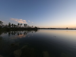 Pine Glades Lake in Everglades National Park, Florida in late afternoon light on calm April evening.