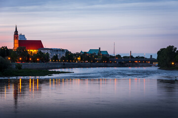 Fototapeta na wymiar Night scene city Magdeburg with river Elbe in Saxony Anhalt Germany