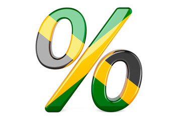Percent with Jamaican flag, 3D rendering