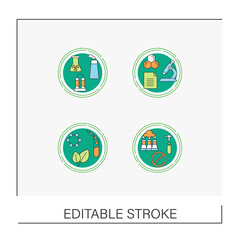  Chemical industry concept icons set. Research and developments. Chemicals. Business.Vector isolated conception metaphor illustrations.Editable stroke