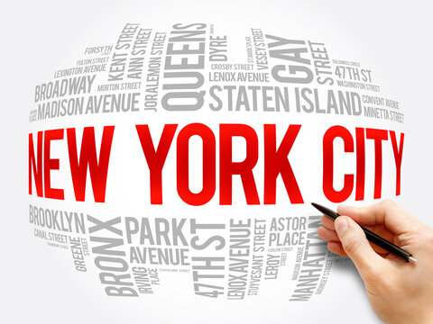 List of streets in New York City, word cloud collage, business and travel concept background