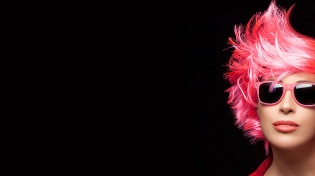 Hairstyle and fashion concept. Fashion model girl with healthy dyed pink hair