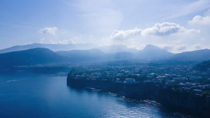 Sorrento Italy Aerial view of the coast in daylight panorama. Amalfi Coast