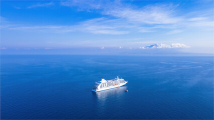 Amalfi coast italy Vesuvius Volcano in daylight with cruse ship next to Naples