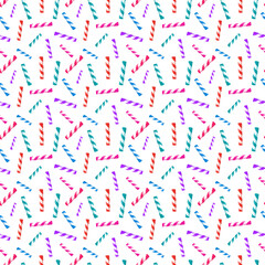 seamless pattern with multicolored striped candy sticks on a white background. Sweets pattern