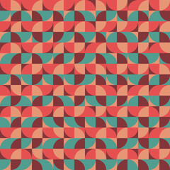 Geometric elements in warm colors in abstract seamless pattern. Retro vector illustration easy to edit and customize. Eps10