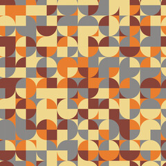 Geometric elements in warm colors in abstract seamless pattern. Retro vector illustration easy to edit and customize. Eps10