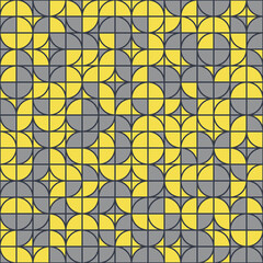 Abstract seamless pattern with geometric elements in yellow and grey colors with black borders. Modern vector illustration easy to edit and customize. Eps10
