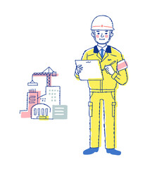 土木・建築関連の仕事をする男性と建築現場