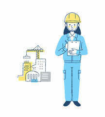 土木・建築関連の仕事をする女性と建築現場