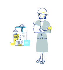 土木・建築関連の仕事をする女性と建築現場