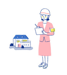 建築関連の仕事をする女性と家