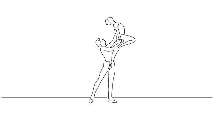 Ballet couple in line art animation. Video footage of a classic music dancers. Black linear video on white background. Animated gif illustration design.