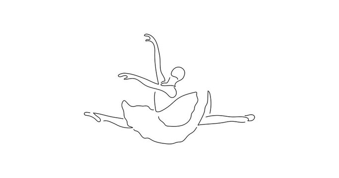 Ballet dancer in line art animation. Video footage of a classic music dancer. Black linear video on white background. Animated gif illustration design.