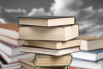 Books on background. Wisdom in books. Book stack. Reading book concept. World Book day.
