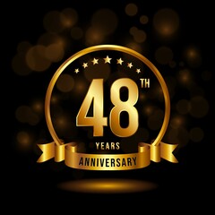 48 years anniversary logo with golden ring and ribbon for booklet, leaflet, magazine, brochure poster, banner, web, invitation or greeting card. Vector illustrations.