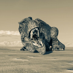 giganotosaurus is lying down on sunset desert © DM7