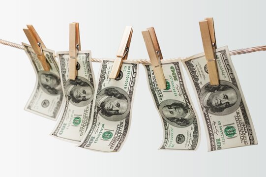 Set of money banknotes on a color background