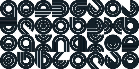 Seamless pattern with geometric elements vector trendy design, black and white typography parts tiling background, abstract composition.