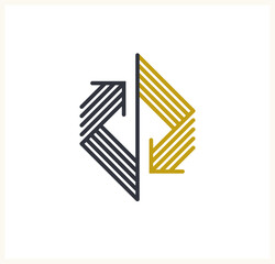 Concept arrows vector logo isolated, double arrows symbol pictogram, stripy icon of arrow.