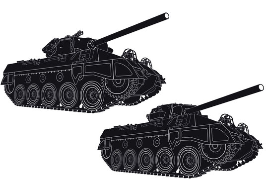 Vector image of the American tank destroyer of the Second World War M18 Hellcat. Two variants of the drawing with different weapons of this tank destroyer