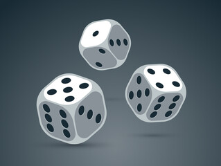 Dice vector 3d objects isolated illustration, gambling games design, board games, realistic cubes fortune luck.