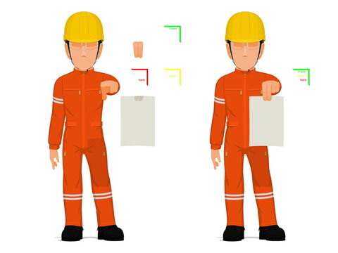 set of industrial worker is presenting a piece of paper