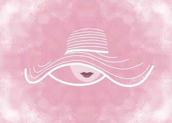 Summer lady hat pink background white lines