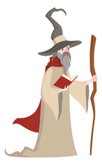Old wizard character. Medieval sorcerer. Fantasy man