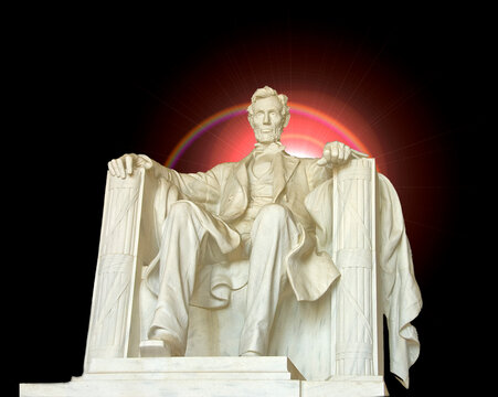 illustration of Lincoln sculpture with flares on background