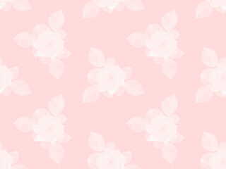 Seamless floral pattern with delicate roses on a pink background.