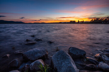 Bunter schöner Sonnenuntergang Bodensee Untersee Radolfzell