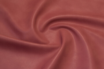 coral artificial leather with waves and folds on PVC base