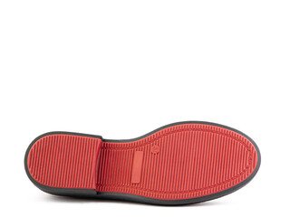 Sole for shoes, bottom view. Shoe sole close-up isolated on white background. place for text. Element of boots. Concept of production of shoe.