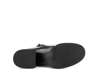 Sole for shoes, bottom view. Shoe sole close-up isolated on white background. place for text. Element of boots. Concept of production of shoe.