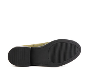 Sole for shoes, bottom view. Shoe sole close-up isolated on white background. place for text. Element of boots. Concept of production of shoe.