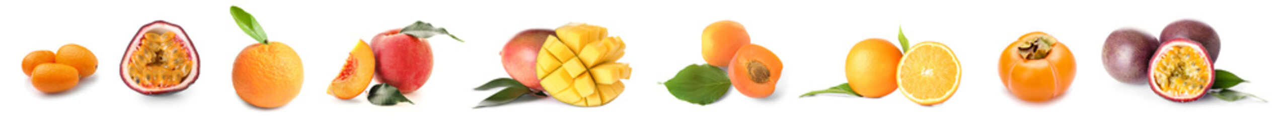 Set of many different fresh fruits isolated on white