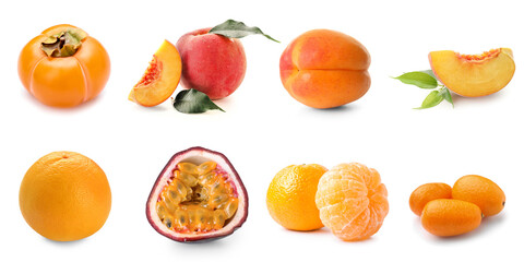 Set of different fruits isolated on white