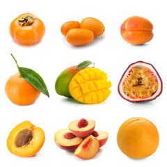 Set of many different fruits isolated on white