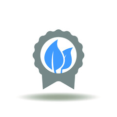 Vector illustration of seal or stamp with foliage or sprout. Icon of ecology standard. Symbol of green ISO certificate.