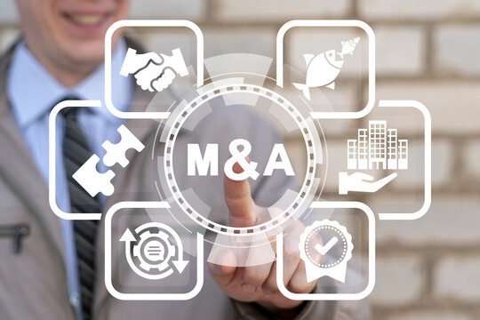 Mergers And Acquisitions Business Concept. Merger And Acquisition Corporate Cooperation Companies. M&A Enterprises Cooperate, Collaborate And Partnership.