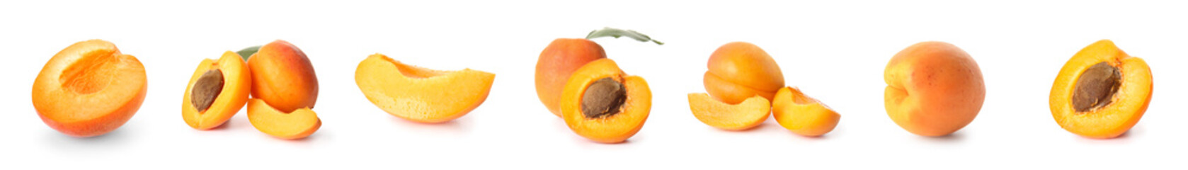 Naklejka na ściany i meble Set of sweet tasty apricots isolated on white